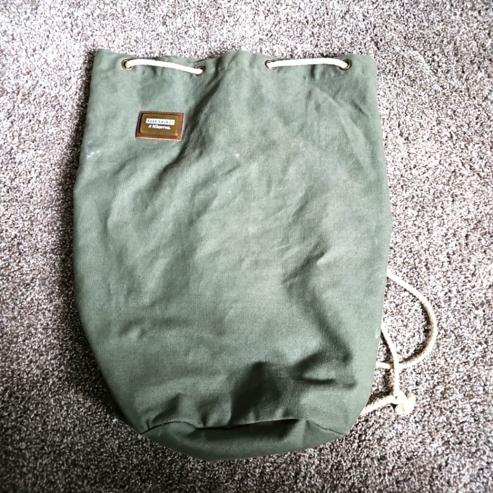 Foot Locker X Klarna Green Canvas Cinch Sack Shoe Bag With Rope Shoulder Strap